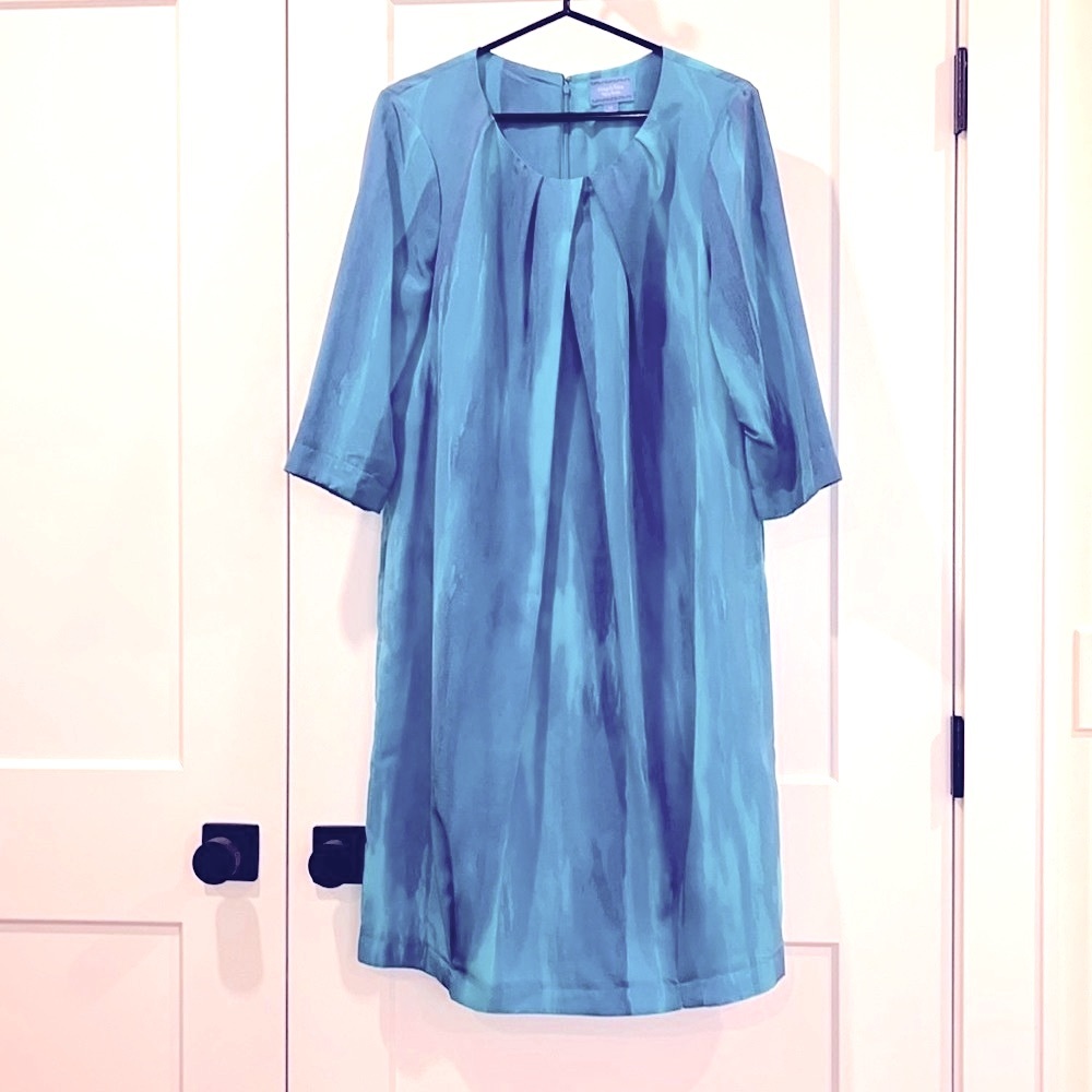 Simply Vera Vera Wang Blue / Purple Pleated Shift Dress with 3/4 sleeves